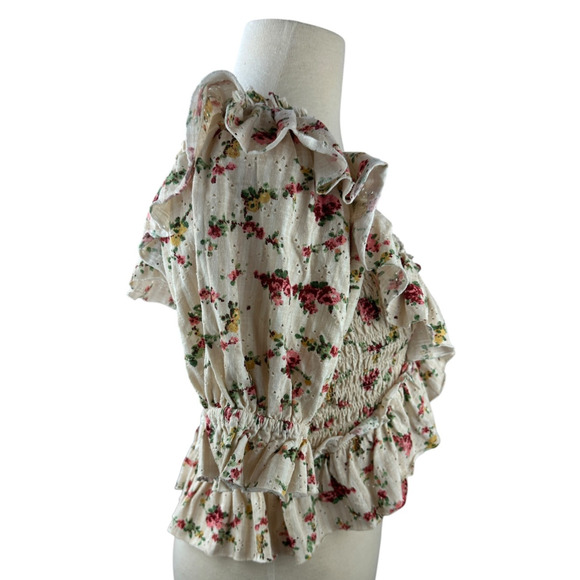 Free People Favorite Girl Top Romantic Floral Ruffle Smocked Boho Cottagecore Sm - Picture 9 of 16